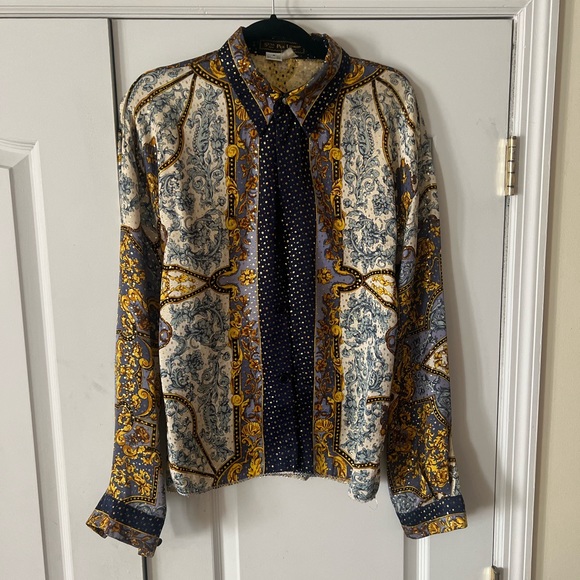 VINTAGE SETA PER UOMO MENS SILK METALLIC L/S SHIRT SIZE MEDIUM - Picture 2 of 10